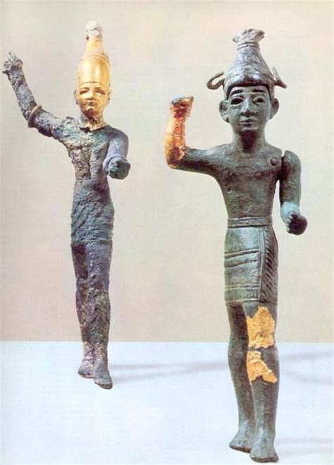 Baal God, bronze and gold statuette from Ugarit (Ras Shamra), Syria ...