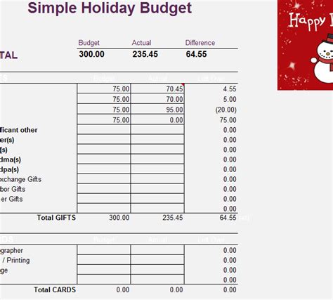 Simple Holiday Budget Sheet - My Excel Templates