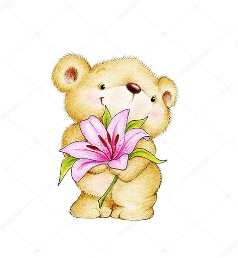 Cute Teddy Bear With Flowers