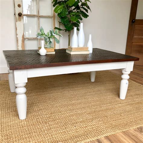 White Farmhouse Coffee Table Rustic Distressed Wooden | Etsy