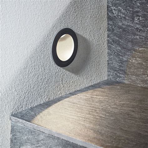 Pordis LED recessed wall light, IP65, round | Lights.ie