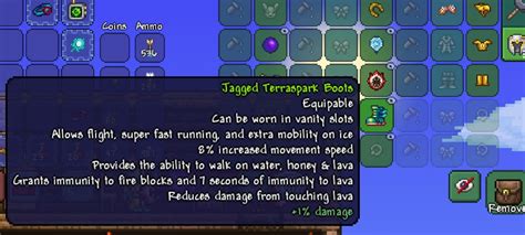 Made Terraspark Boots before beating Eater of Worlds : Terraria