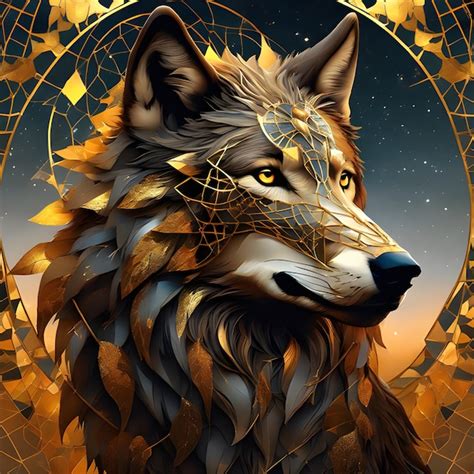 Premium AI Image | Wolf golden concept art