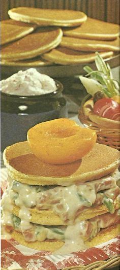 Creamed Veggie-filled Pancakes with Canned Peach Garnish. *I think this ...