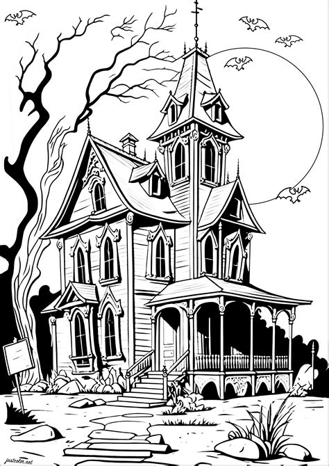 Disney style haunted house - Halloween Coloring Pages for adults