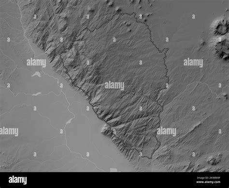 Thyolo, district of Malawi. Grayscale elevation map with lakes and ...