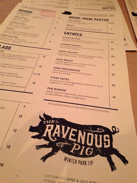 Menu at The Ravenous Pig BBQ, Winter Park, 565 W Fairbanks Ave