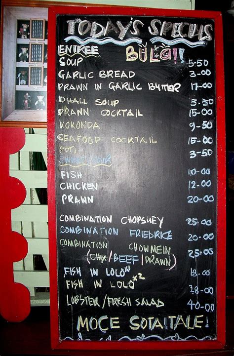 Great Menu in beachside restaurant in Fiji Islands. | Eat local, Food ...