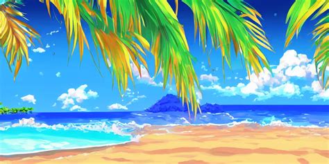 anime beach resort background, award - winning digital | Stable Diffusion