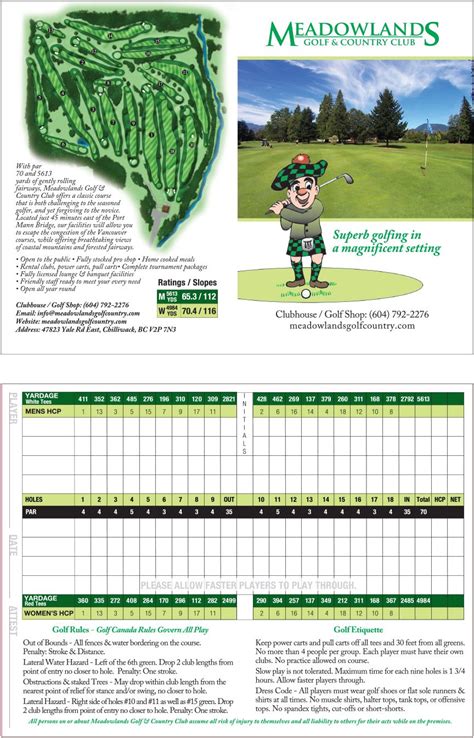 Course Layout & Scorecard - Meadowlands Golf & Country Club