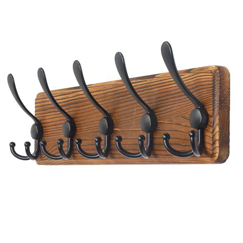 Dseap Wooden Rustic Coat Rack with 5 Tri Hooks,Sturdy Vintage Farmhouse ...