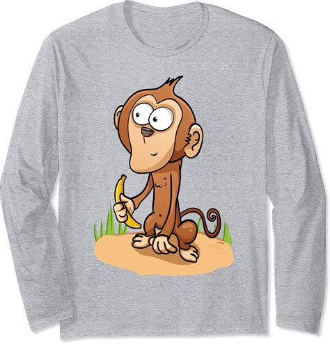 Monkey Eating Banana Long Sleeve T-Shirt : Amazon.co.uk: Fashion