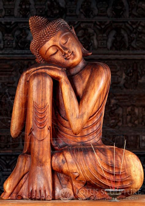 Wooden Seated Buddha Sculpture in Peaceful Resting Position Hand Carved Statue 39" (#153bw9 ...