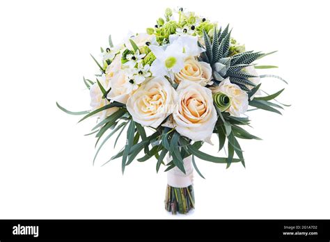 Elegant Wedding Bouquet of flowers isolated on white background. large bouquet of multicolored ...