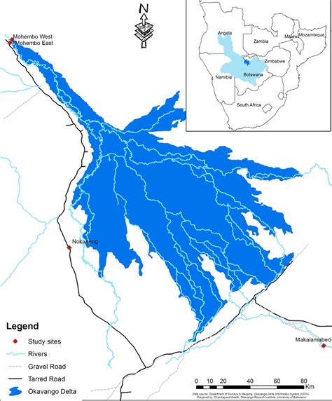 A map showing the Okavango Delta and communities studied (Courtesy:... | Download Scientific Diagram