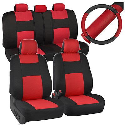 Black/Red Car Seat Covers for Auto w/ 2 Tone PU Leather Steering Wheel Cover | eBay