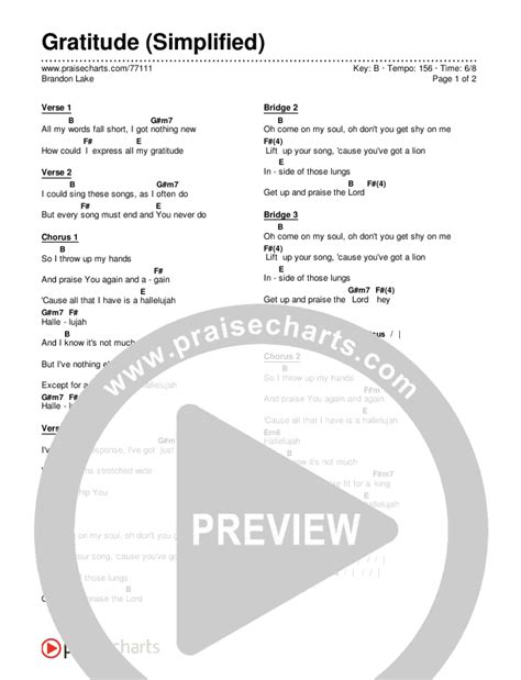 Gratitude (Simplified) Chords PDF (Brandon Lake) - PraiseCharts