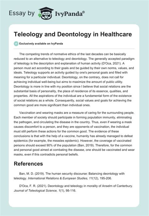 Teleology and Deontology in Healthcare - 282 Words | Coursework Example