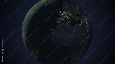 Seamless looping animation of the earth at night zooming in to the 3d ...