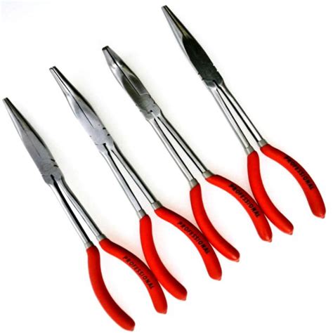 4pc Long Nose Plier Set Extra Long 11" 280mm Straight Bent Angled Long Nose | eBay