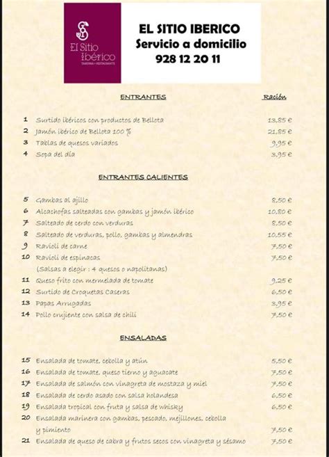 Menu at RESTAURANTE El Sitio Ibérico, Vecindario, C. Domingo Doreste