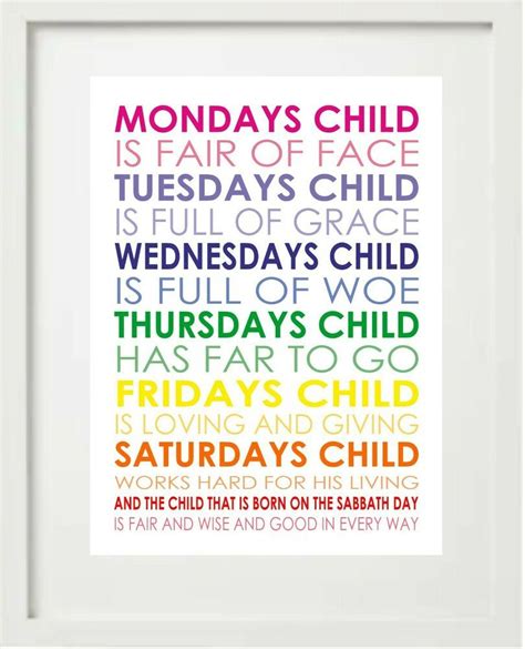 Mondays Child Is Fair Of Face Nursery Rhyme Poem Quote Baby Shower ...