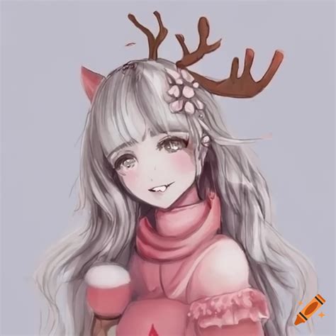 Anime-style christmas girl with reindeer on Craiyon