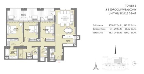 Emaar Downtown Views II Tower 3 - Apartments - Floor Plan Details - Layout Plan