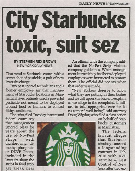 Filed Class Action Lawsuit Alleging Starbucks Exposed Consumers to Toxic Pesticide "DDVP" in ...