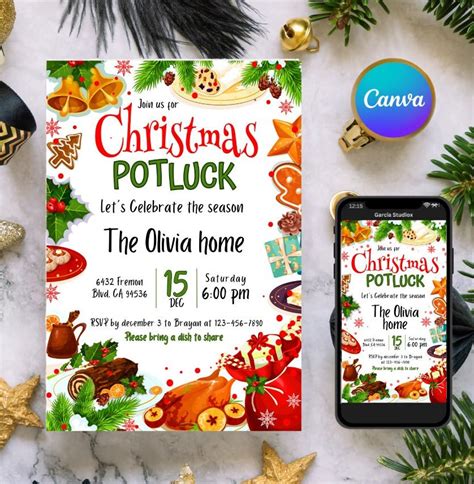 Holiday Potluck Dinner Party Invitation, Editable Invitation Christmas ...