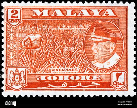 Pineapples, postage stamp, Johore, Malaysia, 1960 Stock Photo - Alamy