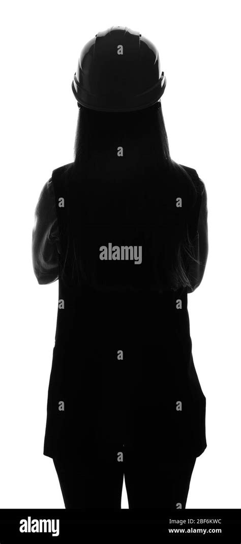 Silhouette of female engineer on white background, back view Stock ...