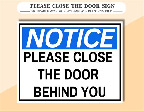 NOTICE Please Close the Door Behind You Sign. Printable A4/letter Size ...