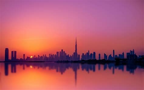 Dubai City Wallpaper 4K, Skyline, Silhouette, Cityscape