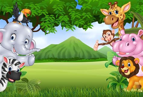 Laeacco Jungle Party Cartoon Elephant Deer Monkey Baby Photography Background Customized ...