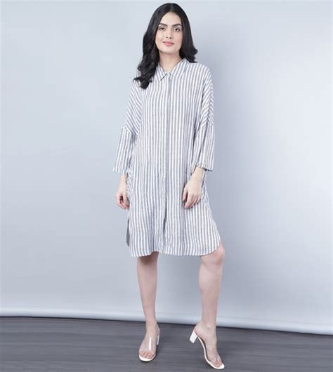 Buy HIS & HERS Striped Shirt Dress In Grey | 6thStreet Saudi Arabia