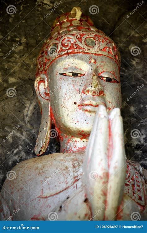 Balinese Spiritual Wooden Buddha Statue With Praying Hands Royalty-Free Stock Photo ...