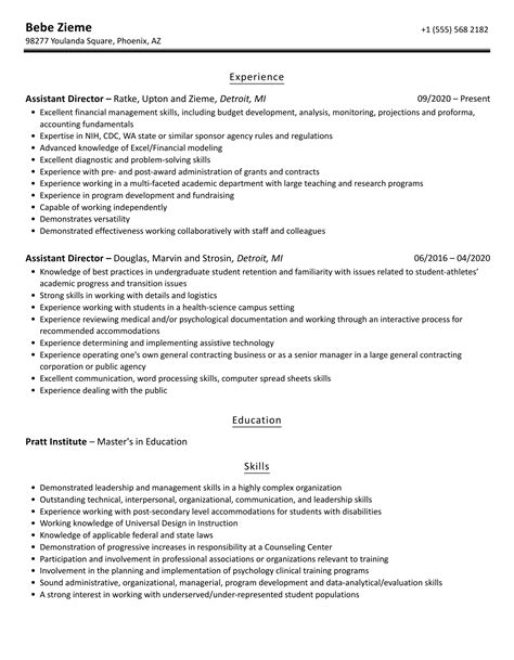 Assistant Director Resume Samples | Velvet Jobs