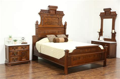 Victorian Eastlake Antique 1875 Walnut Queen Size 3 Pc. Bedroom Set ...