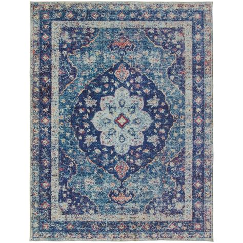 ReaLife Rugs Machine Washable Printed Vintage Distressed Medallion Blue ...