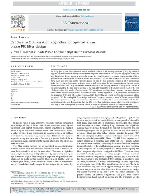 (PDF) Efficient and accurate optimal linear phase FIR filter design using opposition-based ...