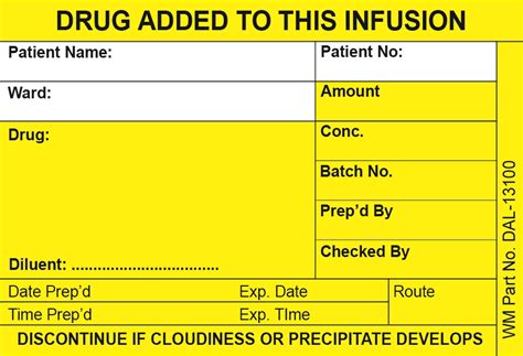 Drug Infusion Label - Plain - Walters Medical