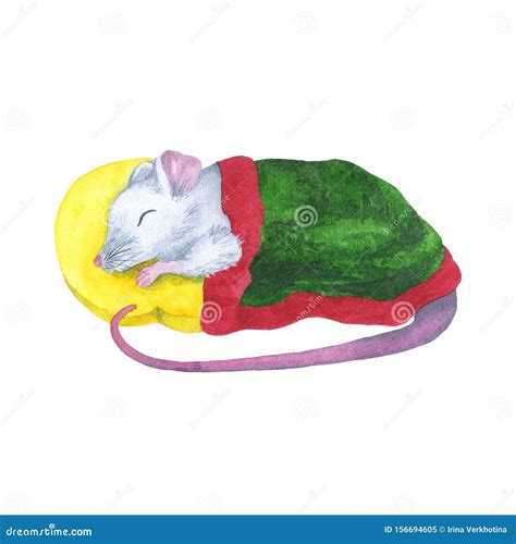 Watercolor Cute Sleeping Mouse Under a Green Blanket Stock Illustration - Illustration of design ...