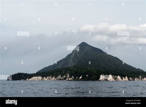 North face of Rakata Island, a remnant of the original island of Krakatau, Sunda Strait ...