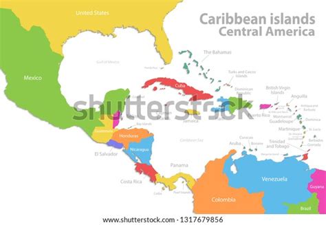 Caribbean Islands Central America Map New Stock Vector (Royalty Free ...