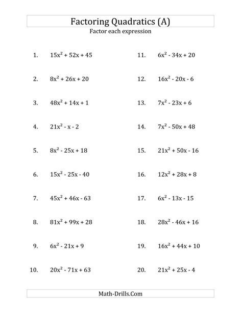 The Factoring Quadratic Expressions with "a" Coefficients up to 81 (A ...