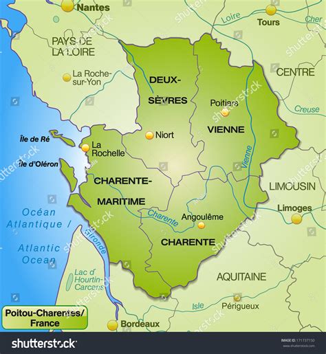 Map Of Poitou-Charentes With Borders In Green Stock Photo 171737150 : Shutterstock