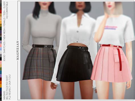 The Sims Resource - Belted pleated skirt