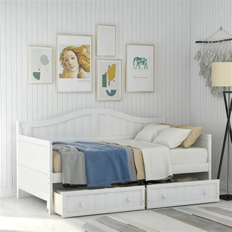 Lowestbest Twin Daybed with 2 Storage Drawers, Sofa Bed for Bedroom Living Room, White - Walmart ...