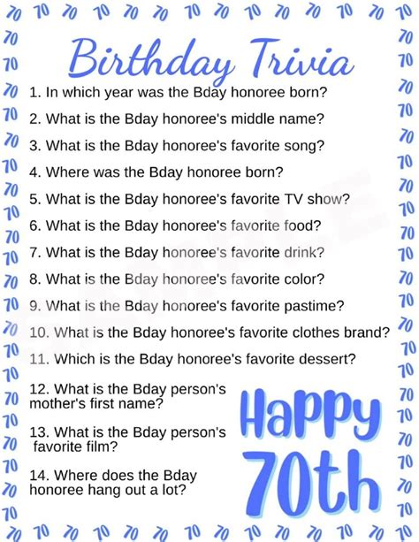 Free Printable 70th Birthday Party Games | Parties Made Personal